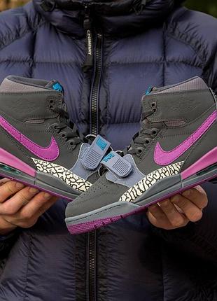 Чёрные мужские кроссовки nike air jordan legacy black purple х джордан 44