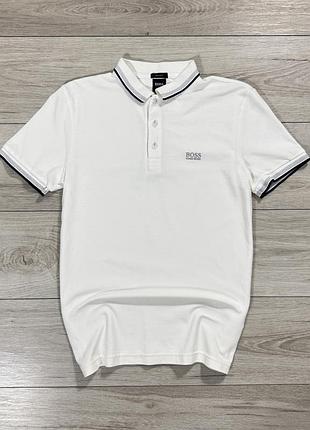 Премиальная белая футболка поло хуго бос hugo boss slim fit polo, s, оригинал