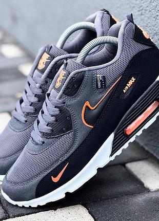 Чоловічі сірі кросівки nike air max 90 grey black white orange cordura х ейр макс 40