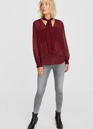 Нарядная бордовая блуза полупрозрачная stradivarius 2xl, 50