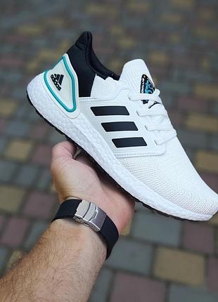 Чоловічі літні кросівки adidas ultra boost білі з чорним та зеленим модні весняні кросівки адідас ультра буст 46(29.5см)