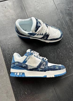 Білі кросівки унісекс louis vuitton trainer monogram denim white blue х луї віттон 39