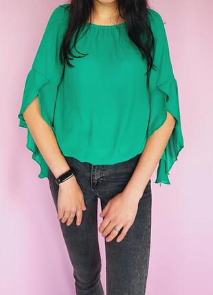 Блуза с фигурными рукавами boohoo зеленая 42, s