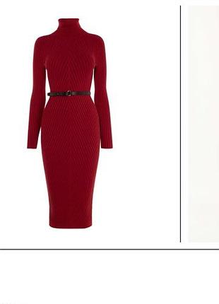 Karen millen красное длинное платье трикотажное платье-миди в рубчик с высоким воротником