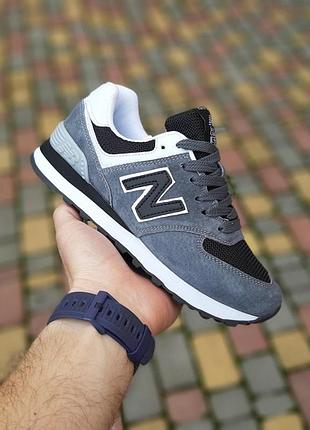 Жіночі літні замшеві кросівки new balance 574 classicтемно сірі з білим кросівки нюбеланс 574 37(23см)
