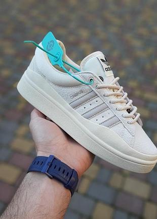 Жіночі літні кросівки adidas campus x bad bunny бежеві замшеві кеди адідас кампус топ якість