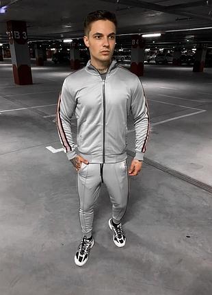 Чоловічий сірий спортивний костюм зі смужками костюм із кофтою на блискавці для хлопця чудової якості m