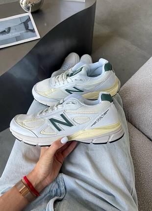 Белые кроссовки унисекс new balance 990 white green х нью беланс 36