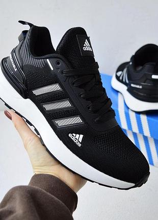 Кроссовки мужские adidas breathable черные с белым текстильные адис breathable на весну, лето, осень 43(27.5см)