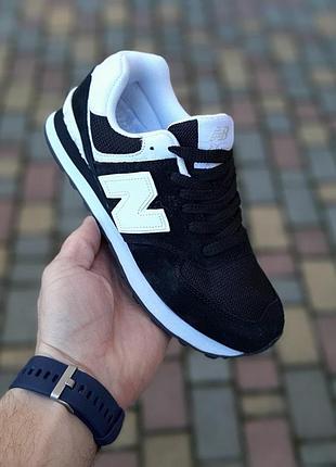Жіночі замшеві кросівки new balance 574 classic чорні з білим (біла пятка) літні кросівки нюбеланс 574 40(25см)
