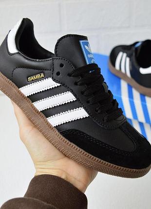 Кросівки жіночі adidas samba чорні з білим шкіряні адідас самба на весну, літо, осінь 38 (24 см)
