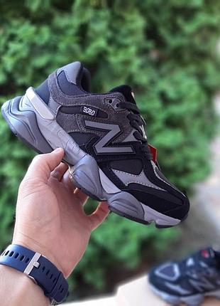Жіночі зимові замшеві кросівки new balance 9060 чорні з сірим теплі термо нью беланс 9060