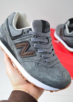 Жіночі літні замшеві кросівки new balance 574 сірі з коричневим жіночі кросівки нюбеланс 574 41(26см)