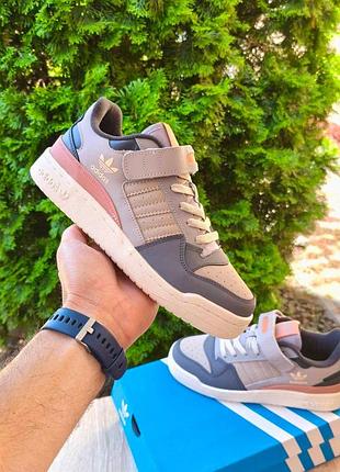 Чоловічі шкіряні кросівки adidas forum сірі з темно-синім модні кросівки адідас форум чудової якості 42(26,5см)