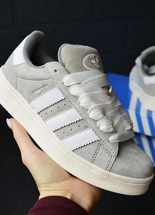 Жіночі кросівки adidas campus сірі з білою замшею адідас кампус на весну, літо, осінь стильні кросівки для повсякденного носіння 4