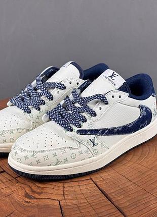 Жіночі білі кросівки jordan 1 low travis scott louis vuitton white blue х джордан 38