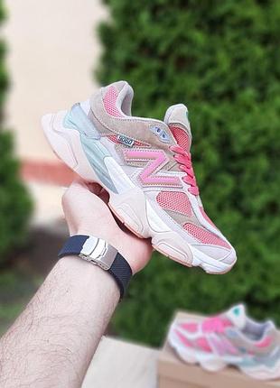 Жіночі літні замшеві кросівки new balance 9060 рожеві з бежевим кросівки нюбеланс 9060 для дівчини 40(25см)