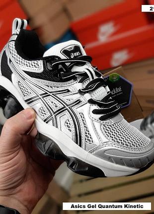 Кроссовки женские asics gel quantum kinetic белые с черным текстильные ассикс гель квантум кинетик на весну, лето, осень 39(24см)