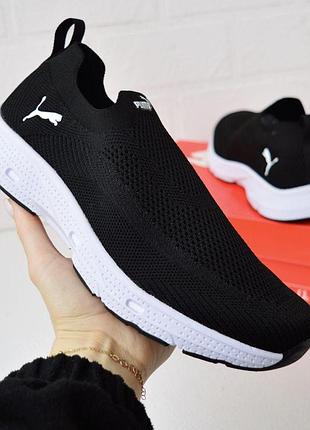 Кроссовки мужские puma мокасины черные с белым демисезонные текстиль пума слипоны на весну, лето, осень 44(28см)