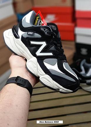 Жіночі зимові замшеві кросівки new balance 9060 чорні з сірим теплі термо нью беланс 9060
