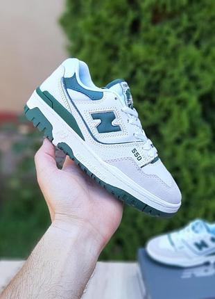Жіночі літні шкіряні кросівки new balance 550 білі із зеленим кросівки нюбеланс 550 40(25.5см)