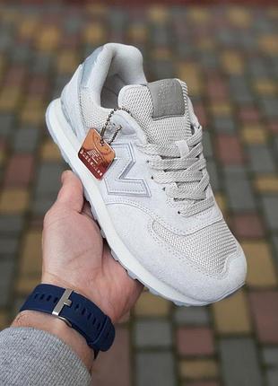 Жіночі весняні замшеві кросівки new balance 574 classic світло сірі літні кросівки нюбеланс 574 38(24см)
