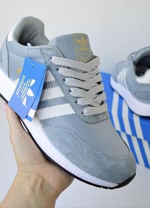 Чоловічі кросівки adidas iniki світло-сірі з білим модні замшеві кросівки адідас ініки чудової якості 42(26,5см)