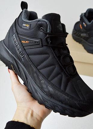 Теплые зимние мужские высокие кроссовки merrell float pro cordura черные с оранжевым термо кроссовки мерол