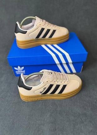 Жіночі літні кеди adidas gazelle bold бежеві з чорним замшеві кросівки адідас газель