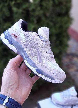 Легкі літні кросівки asics gel-nyc білі з бежевим та сірим жіночі літні асікс топ якість