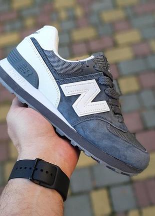 Жіночі літні замшеві кросівки new balance 574 classic сірі з білим кросівки нюбеланс 574 класік 37(23.5см)