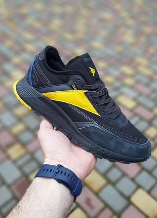 Чоловічі замшеві кросівки reebok classic чорні з жовтим модні замшеві кроси рібок класік для хлопця 43