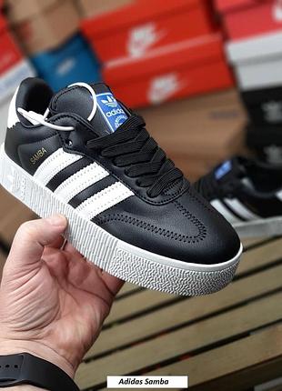 Жіночі шкіряні чорні кросівки adidas samba весне літо осінь | кросівки адідас самба чорні 37(23.5 см)