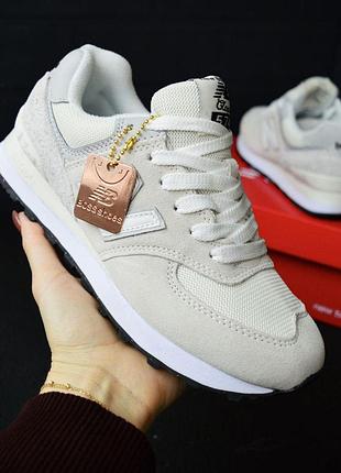 Кроссовки женские new balance 574 серые с белой замша сетка нью беленс 574 на весну, лето, осень 38(24см)