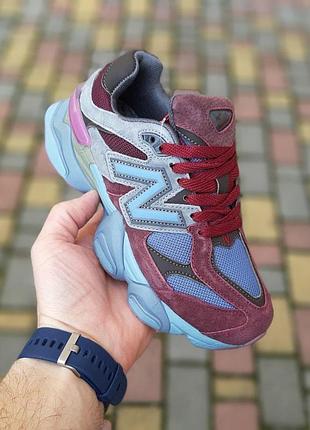 Жіночі літні замшеві кросівки new balance 9060 бордові з блакитним кросівки нюбеланс 9060 для дівчини 39(24см)