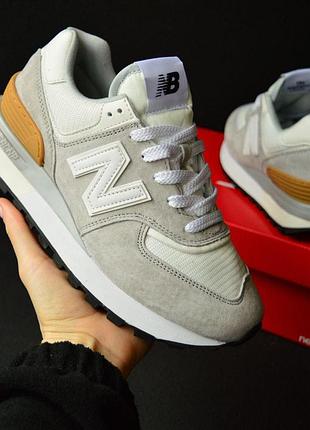 Жіночі літні замшеві кросівки new balance 574 legacy сірі з білим та коричневим кросівки нюбеланс 574 легасі 38(24см)