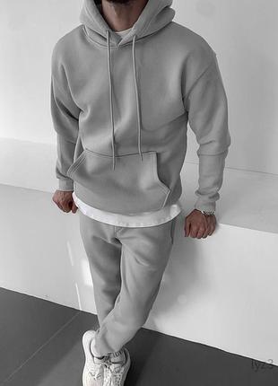 Чоловічий зимовий сірий теплий костюм худі та штани модний теплий чоловічий спортивний костюм