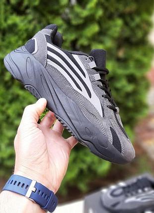 Чоловічі літні замшеві кросівки adidas yeezy boost 700 v2 geode сірі з чорним кросівки адідас ізі буст 700 43(26.5см)