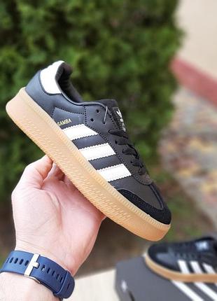 Жіночі літні шкіряні кросівки adidas samba xlg чорні на бежевій кеди адідас самба 40(25.5см)