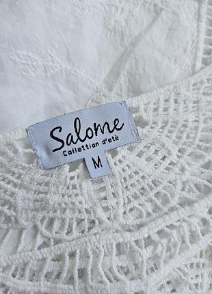 Нежная белая блуза туника с кружевом кроше хлопок salome 10