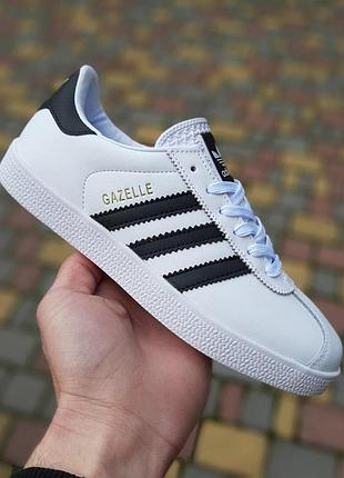 Жіночі літні шкіряні кросівки adidas gazelle білі з чорним кеди адідас газель 41(26см)