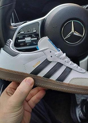 Жіночі літні шкіряні кросівки adidas samba vegan білі з чорним кеди адідас самба 40(24.5см)