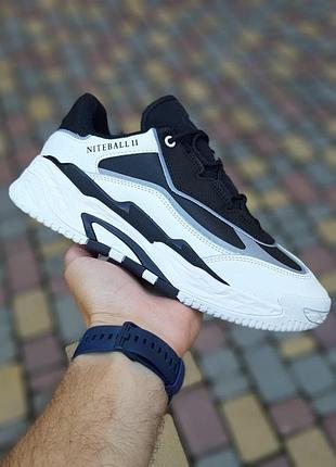 Чоловічі кросівки adidas niteball білі з чорним шкіряні модні кросівки адідас найтбол чудової якості 42