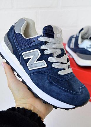 Кроссовки женские new balance 574 синие с серым замшевые нью баланс 574 на весну, лето, осень 38(24см)