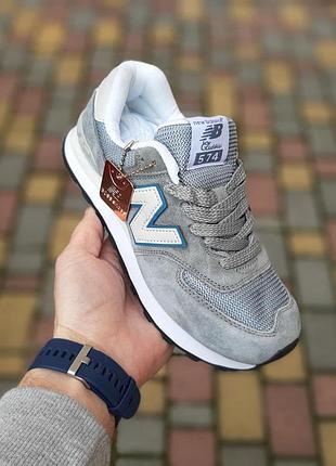 Жіночі весняні замшеві кросівки new balance 574 classic сірі з блакитним літні кросівки нюбеланс 574