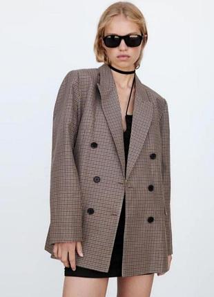 Жакет в клетку из смеси льна от zara