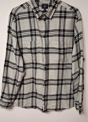 Рубашка рубашка мужская серая белая клетка h&amp;m, размер 2xl