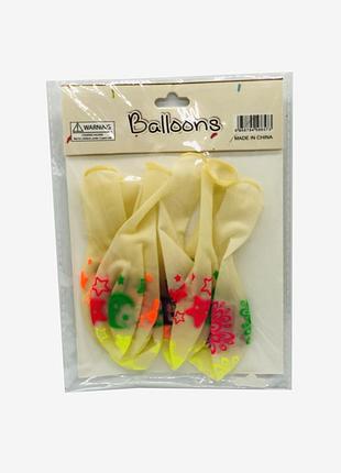 Набір латексних кульок «balloons» 12 дюймів (30 см), 6 шт, неонові з малюнком