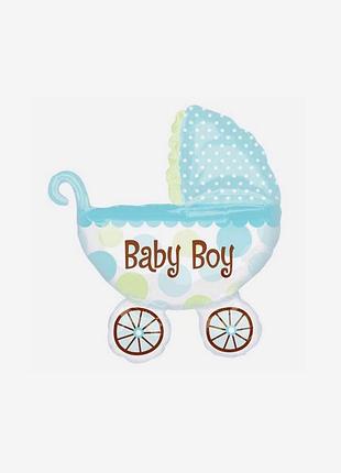 Фольгированный шар "коляска" голубая мини, 20×24 см, для baby shower