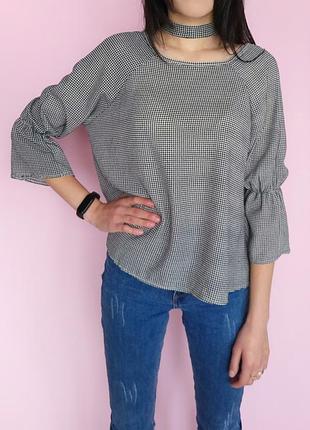 Блуза свободная в клеточку boohoo серая m, 44